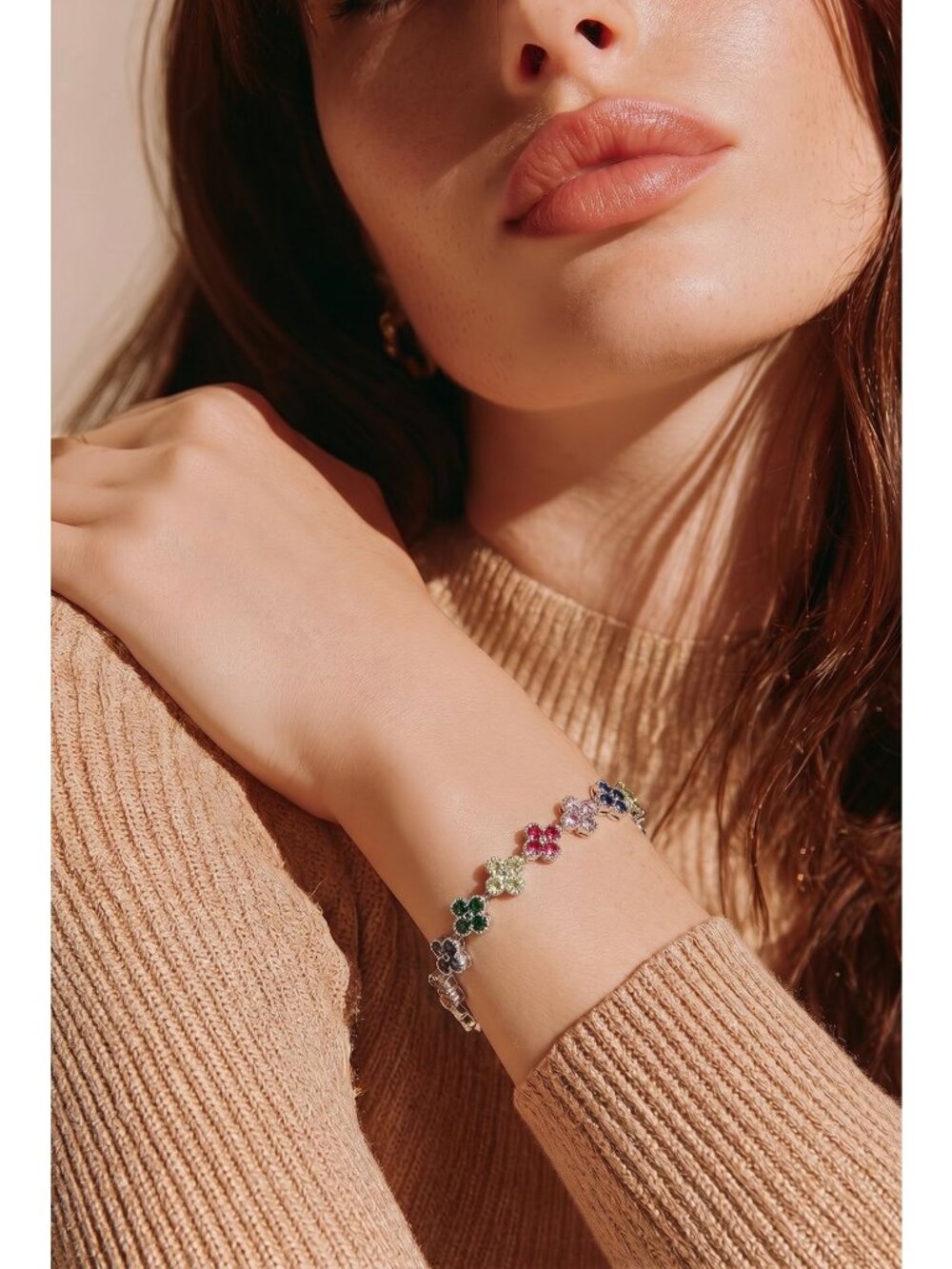 NWT - Colorful Flower Crystal Bracelet With Silver Plated Finish (SKU#0516)